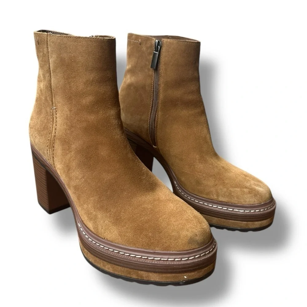 Steve Madden Sloanne Suede Leather Platform Ankle Boots in Cognac | Size 9.5
